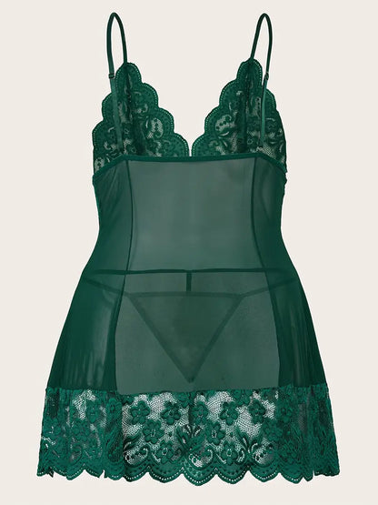 Dark Green Lace Sheer Babydoll