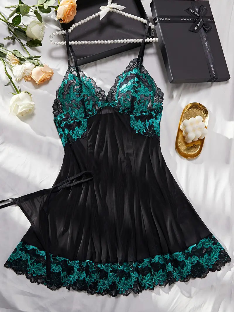 Dark Green Lace Sheer Babydoll