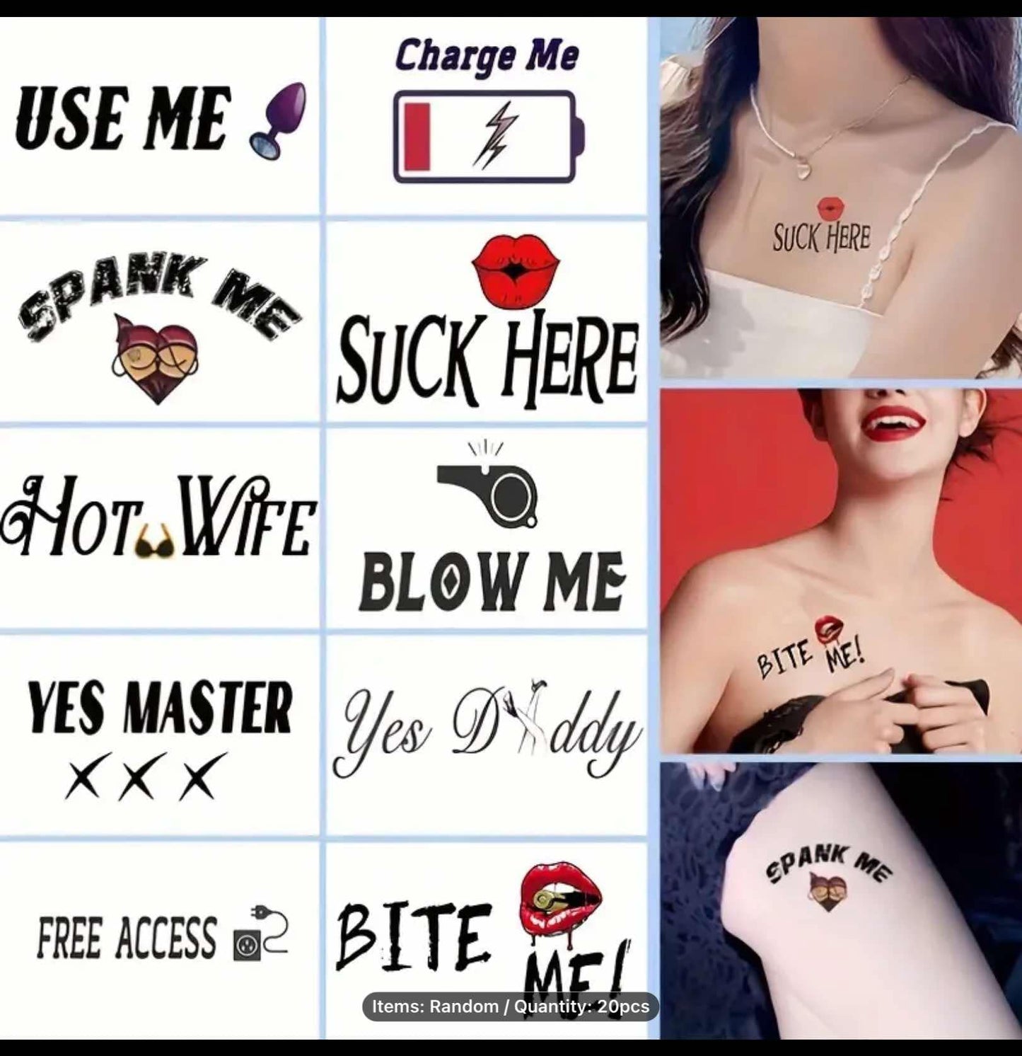 Adult Temporary Tattoos – Playful and Sexy Designs (20 Pieces)