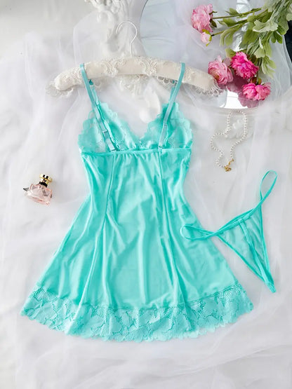 Elegant Turquoise Lace Trimmed Slip Dress