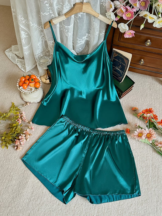 2 Pc Silky Green Short Set