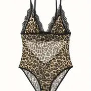 Leopard Print Body Suit with Lace