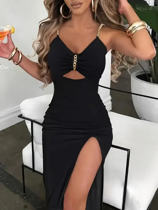 V-Neck High Slit Dress