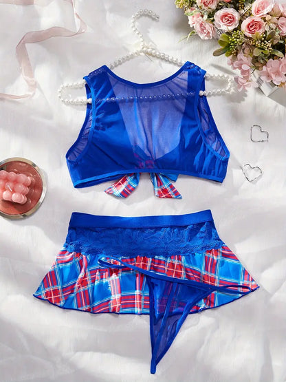 Naughty Aemi Sheer Cosplay Plaid Print