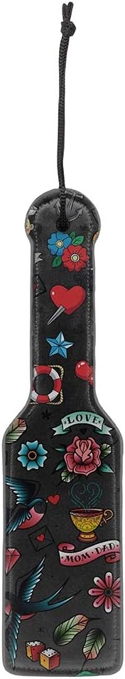 Ouch Old School Tattoo Style Printed Paddle - Black