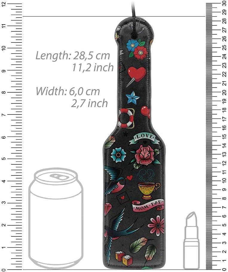 Ouch Old School Tattoo Style Printed Paddle - Black