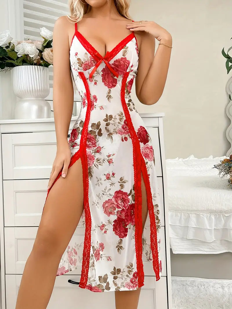 Red/white Floral 3/4 Length