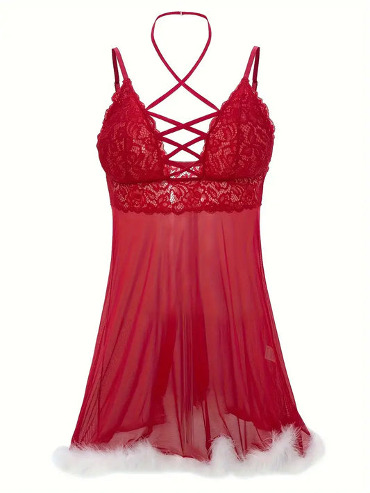 RED SHEER CROSS BABY DOLL