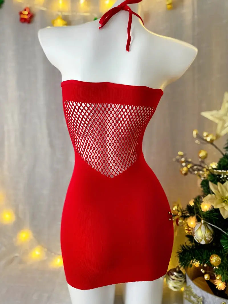 Red Mesh & Knit Dress