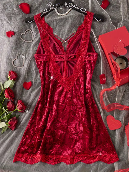 Red Velour Babydoll