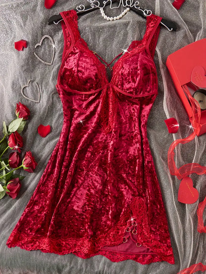 Red Velour Babydoll